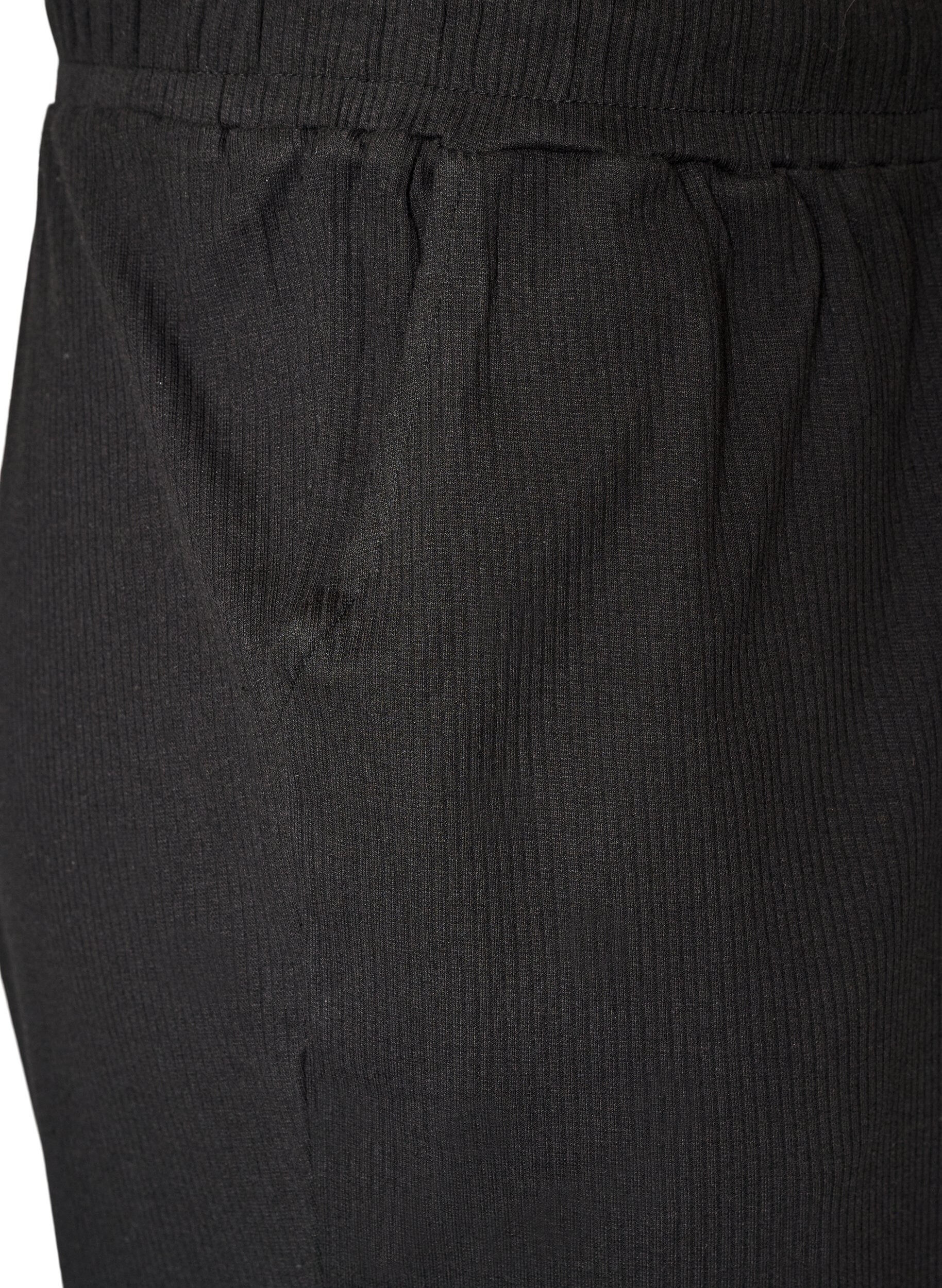 ZizziPyjamasbukser med ribstruktur og lige ben, Sort, Packshot image number 3