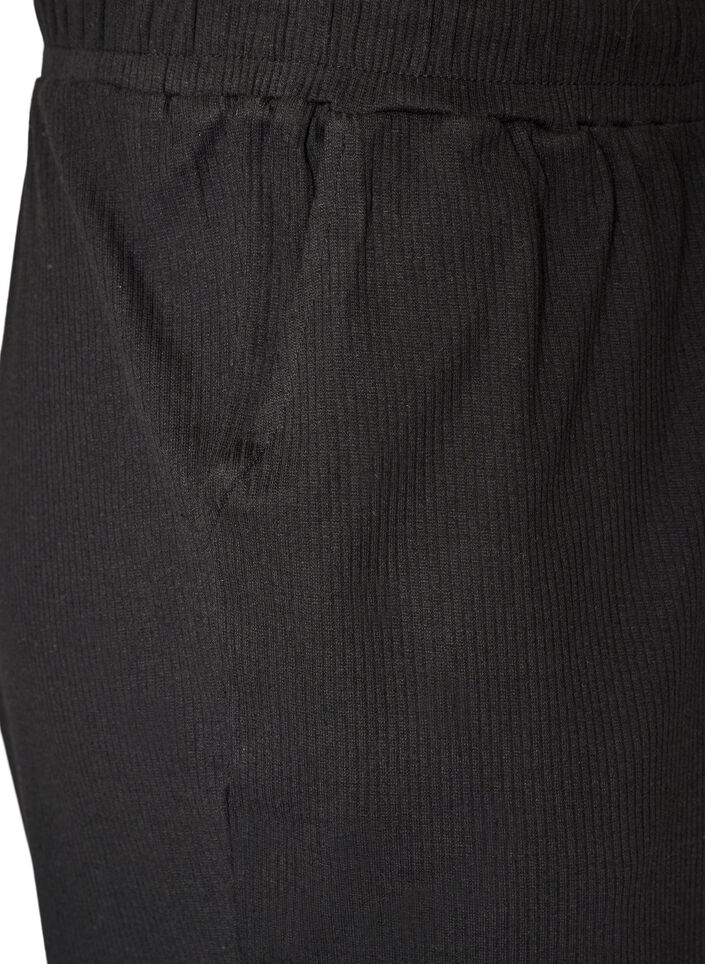 Pyjamasbukser med ribstruktur og lige ben, Sort, Packshot image number 3
