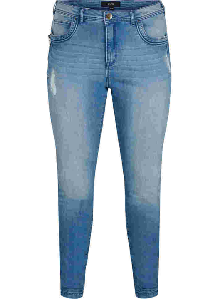 Super slim Amy jeans med slid og knapper, Light blue, Packshot image number 0