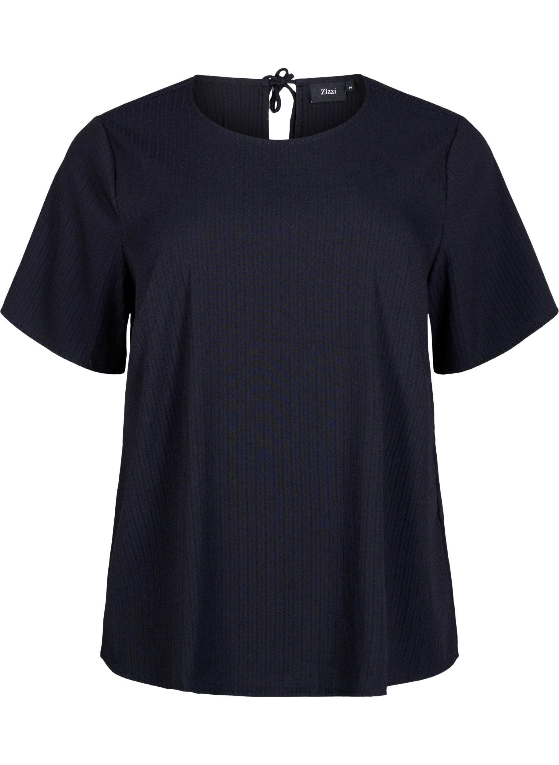 Zizzi Kort&aelig;rmet bluse i viskose med bindeb&aring;nd, Black, Packshot image number 0