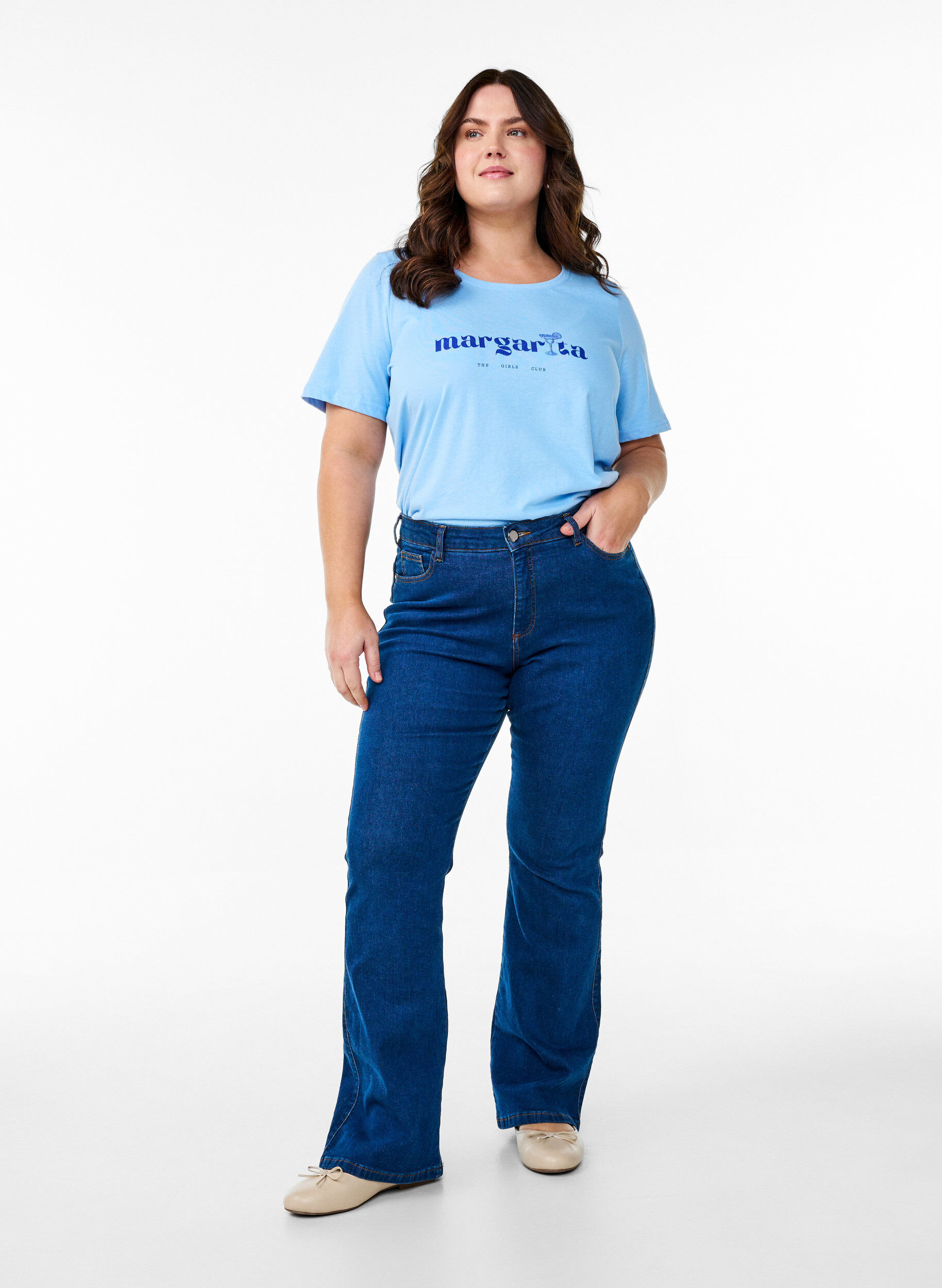 Zizzi FLASH - T-shirt med motiv, Bl&aring;, Model image number 1