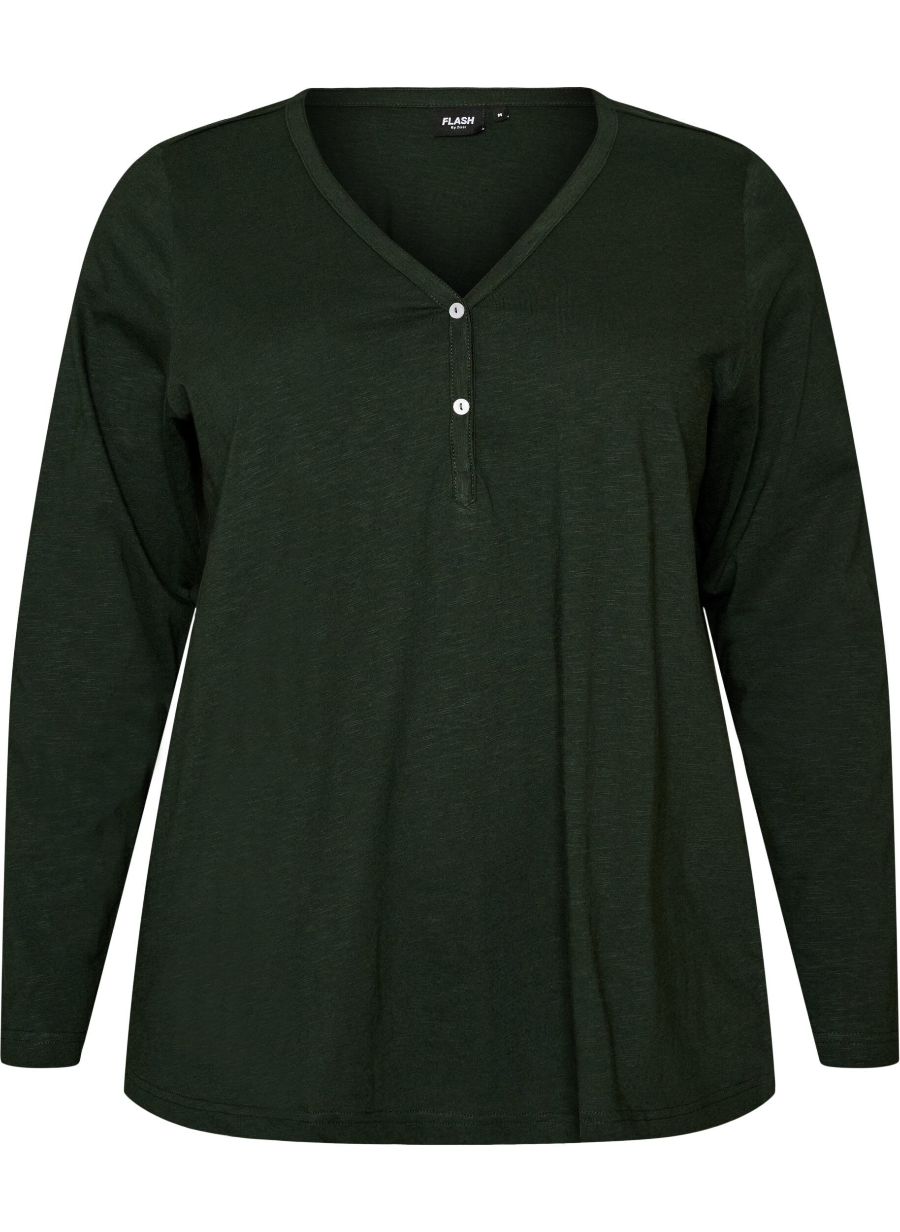 ZizziLang&aelig;rmet t-shirt med V-hals og knapper, Gr&oslash;n, Packshot image number 0