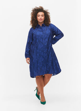 Lang skjorte i jacquard, Mazarine Blue, Model image number 2