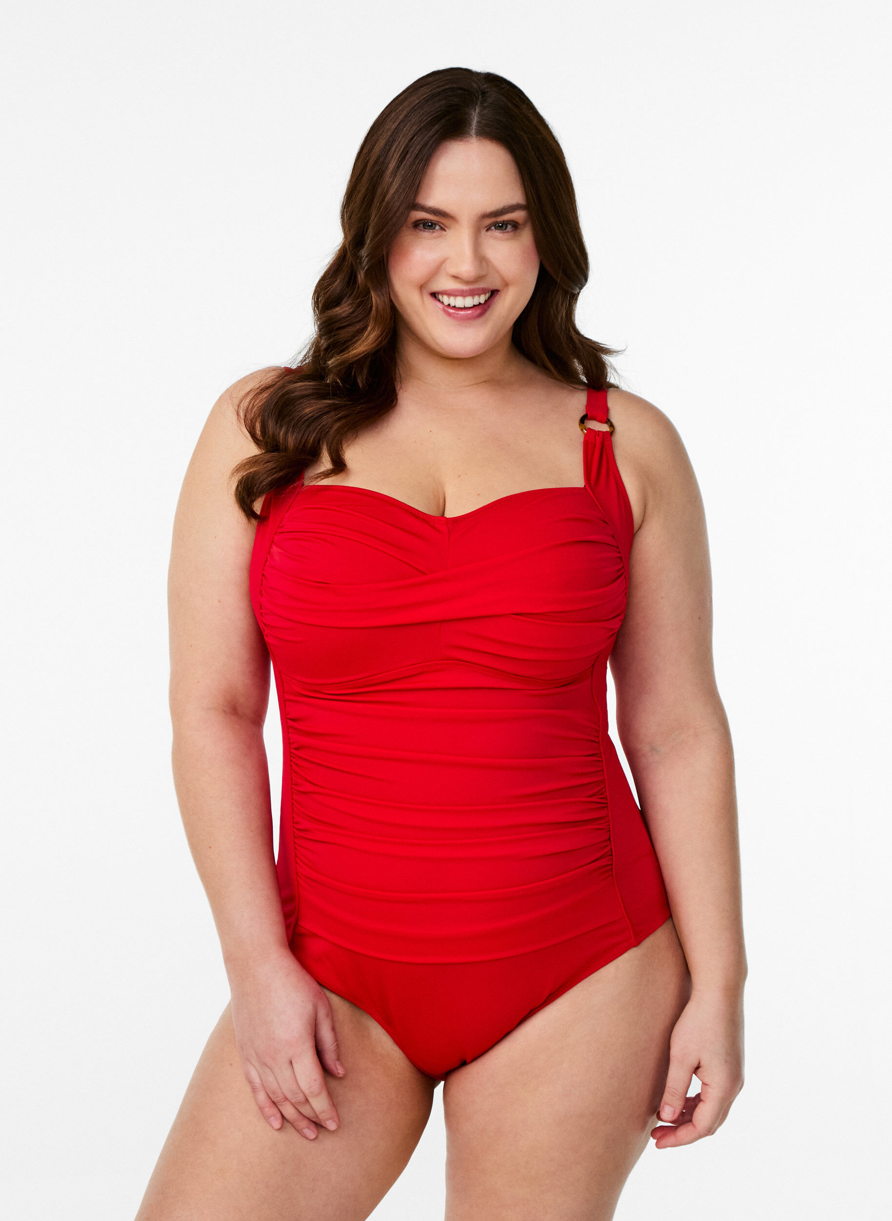 ZizziVatteret badedragt med draperinger, R&oslash;d, Model image number 0