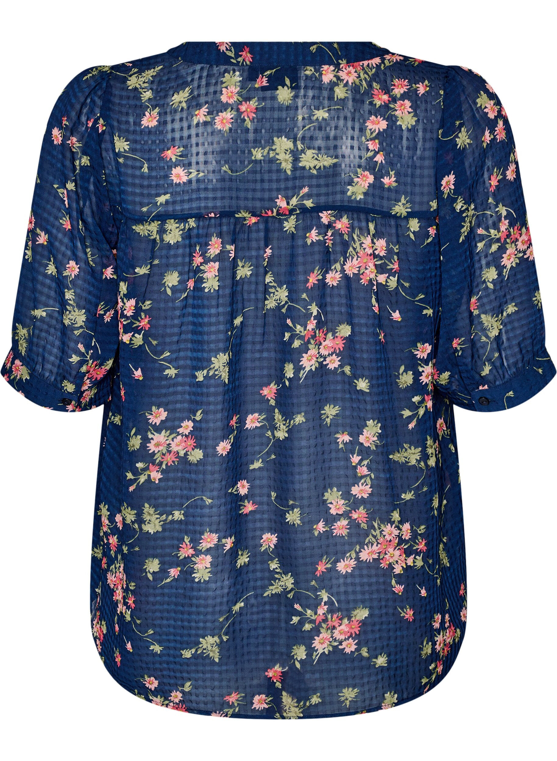 ZizziBluse med blomsterprint og V-udsk&aelig;ring, Bl&aring;, Packshot image number 1