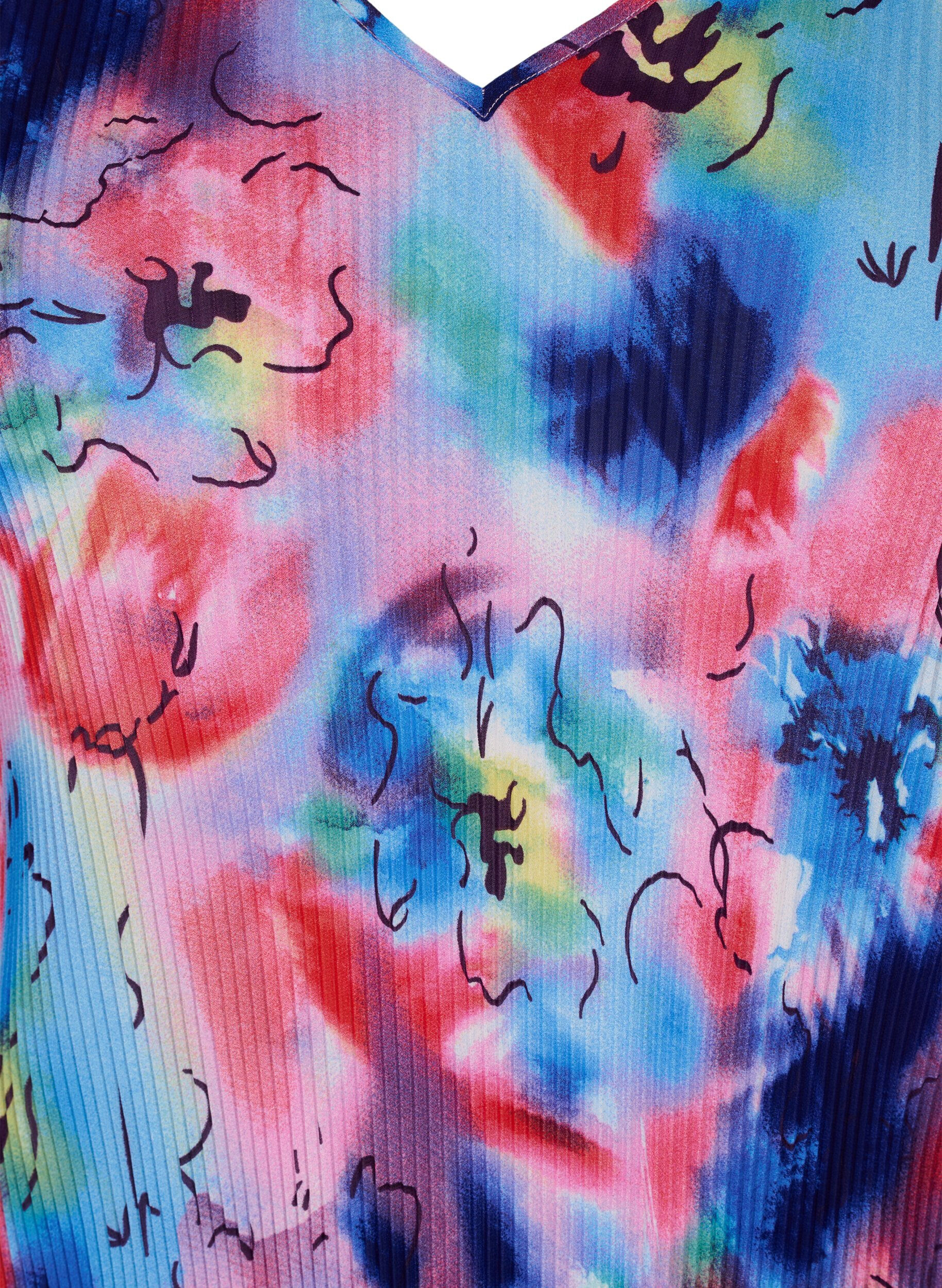 Zizzi Plisseret bluse med 3/4 &aelig;rmer, Lavender Space AOP, Packshot image number 2