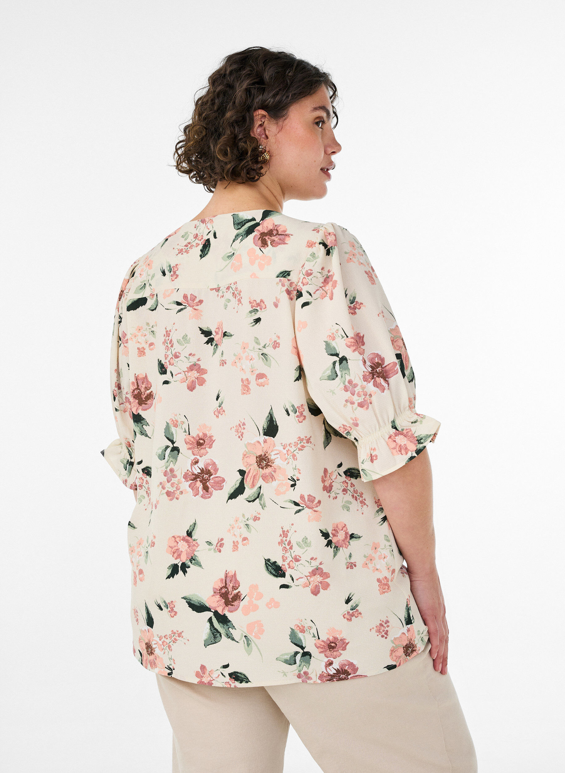 ZizziSkjortebluse med 1/2 &aelig;rmer, Lyser&oslash;d, Model image number 2