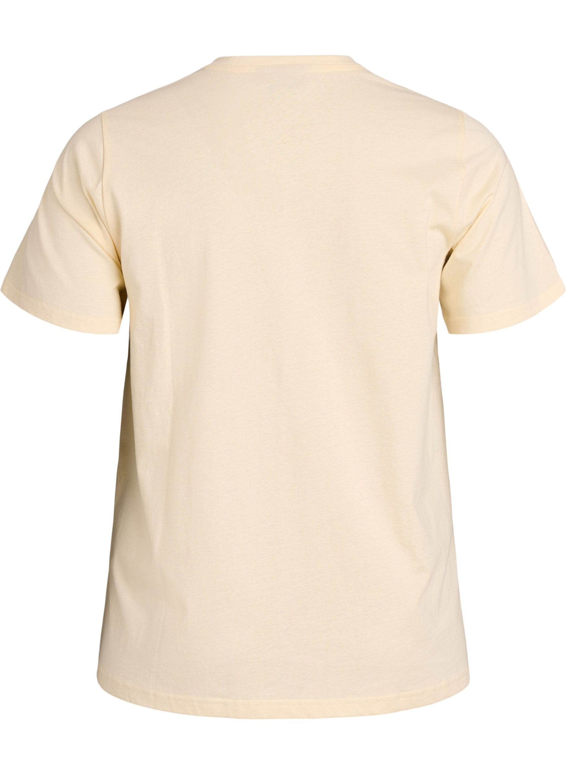 Zizzi T-shirt i bomuld med broderet tekstmotiv, Gul, Packshot image number 1