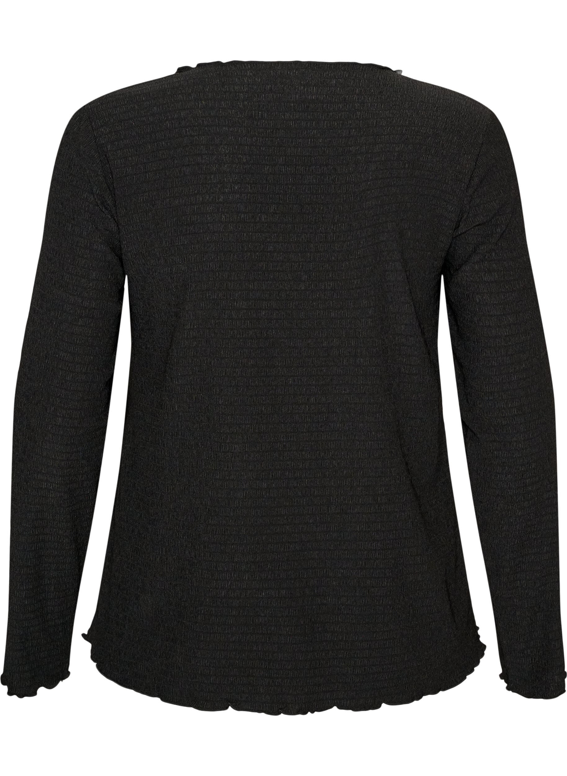 ZizziBluse med struktur og b&oslash;lgede kanter, Sort, Packshot image number 1