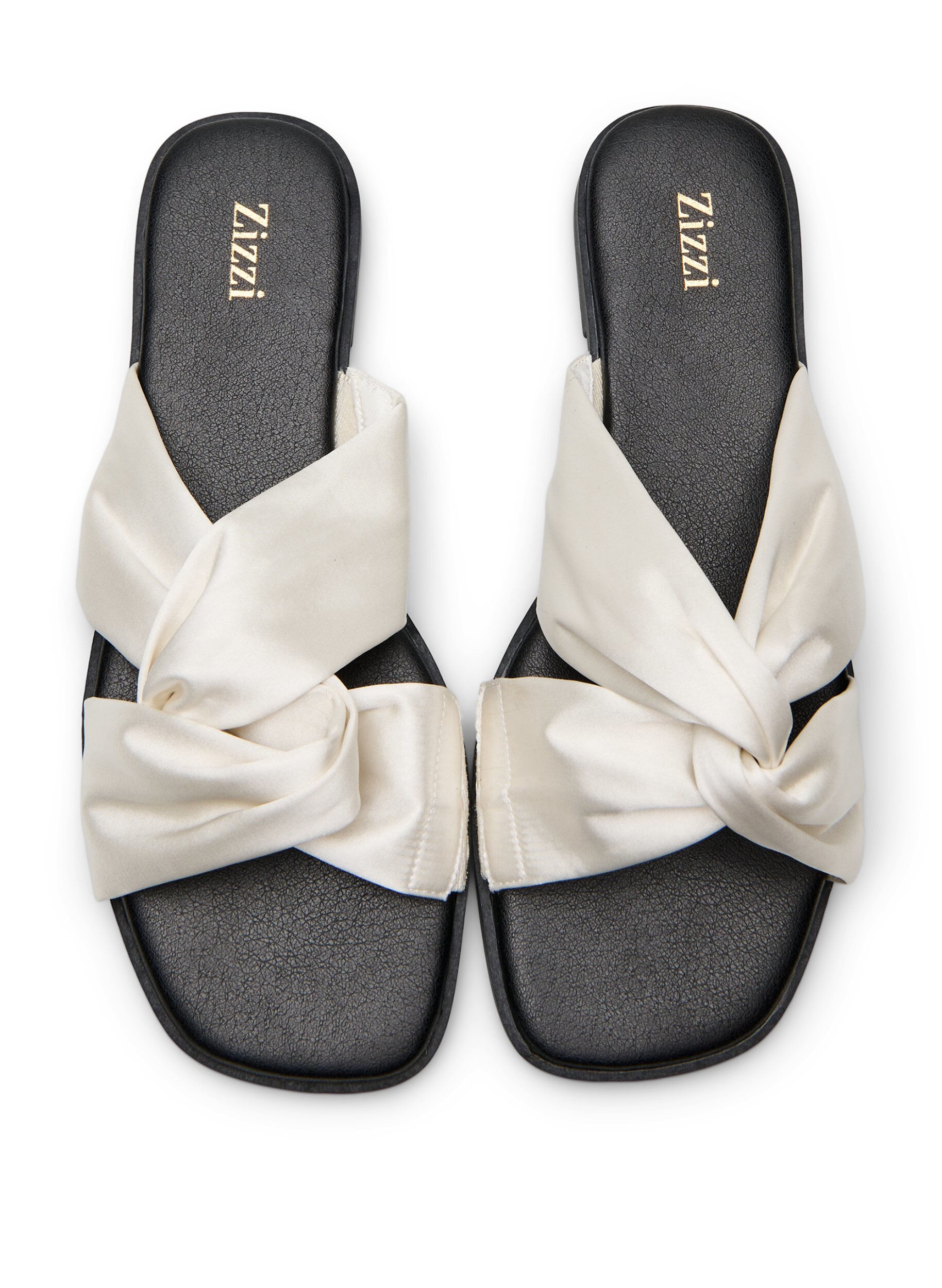 Zizzi Flade sandaler med krydsede satin-stropper, Vanilla, Packshot image number 2