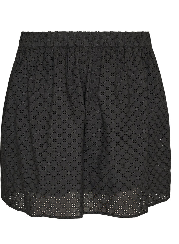 Kort nederdel med broderie anglaise og elastisk talje, Sort, Packshot image number 1