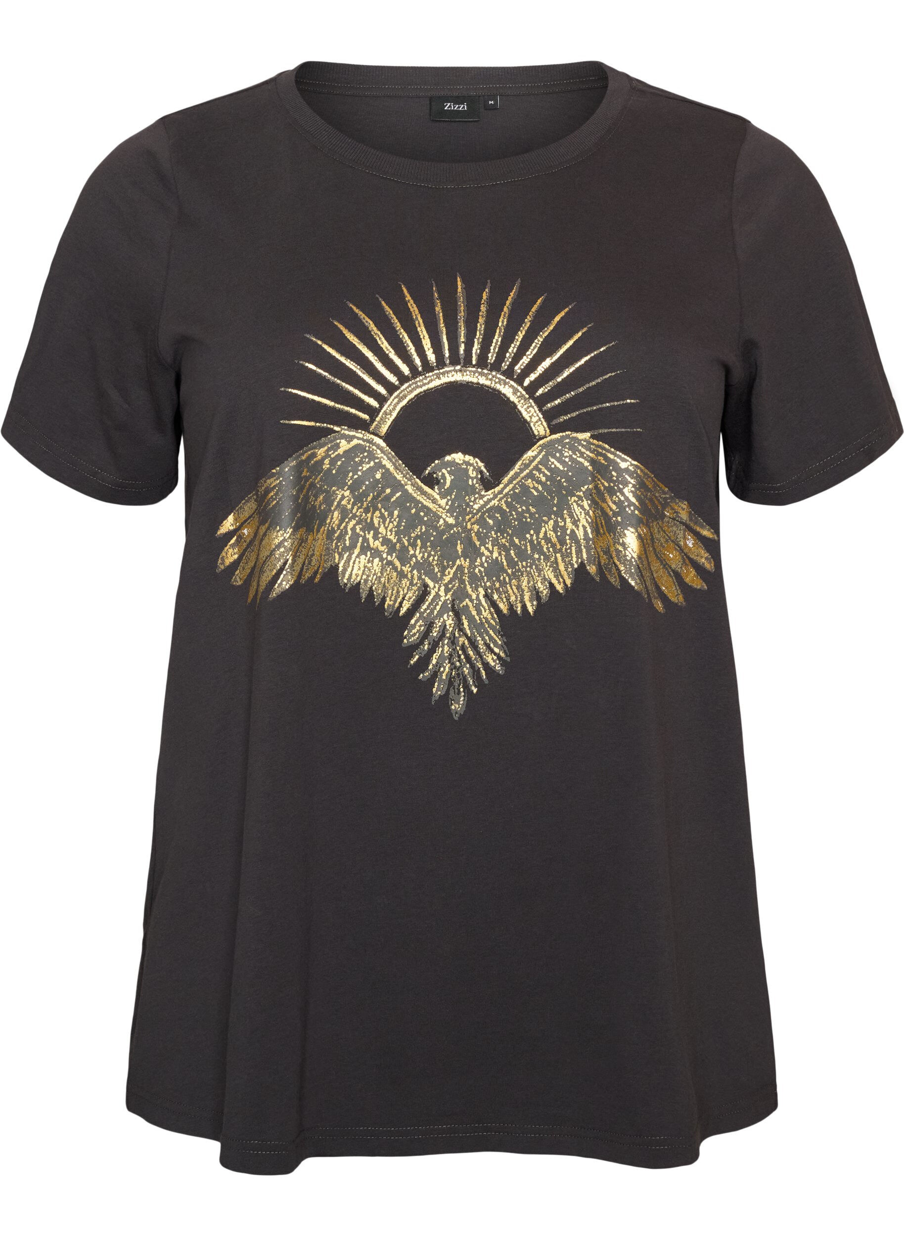 ZizziT-shirt i bomuld med print foran, Gr&aring;, Packshot image number 0