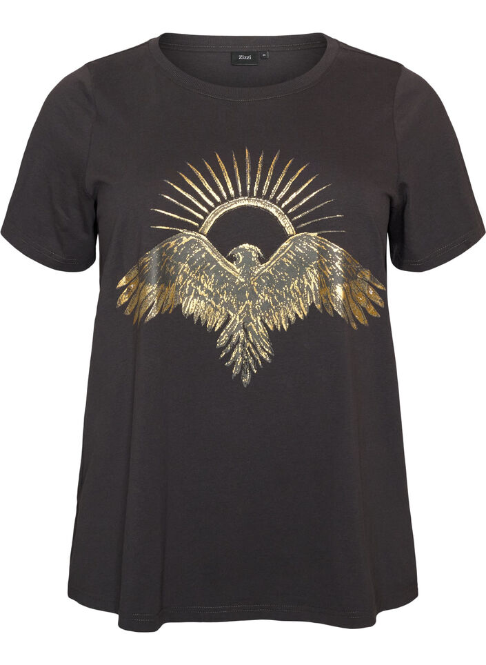 T-shirt i bomuld med print foran, Gr&aring;, Packshot image number 0