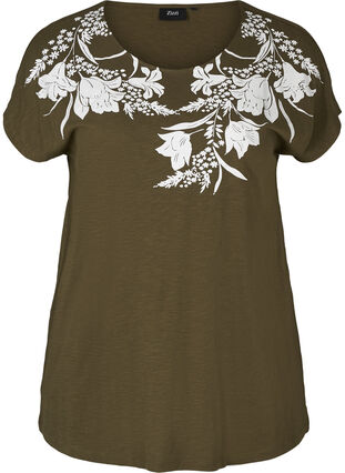 T-shirt med print, Ivy green w. White, Packshot image number 0