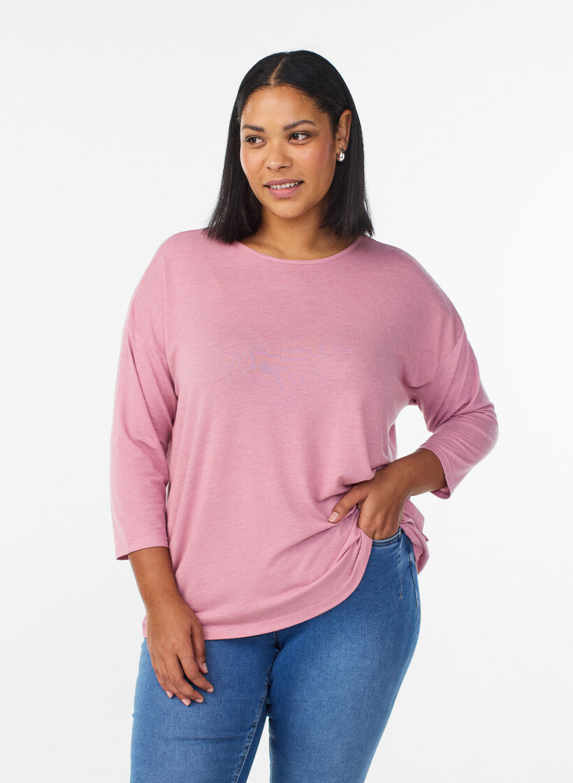 Jerseybluse med 3/4 &aelig;rmer, Lyser&oslash;d, Model image number 0