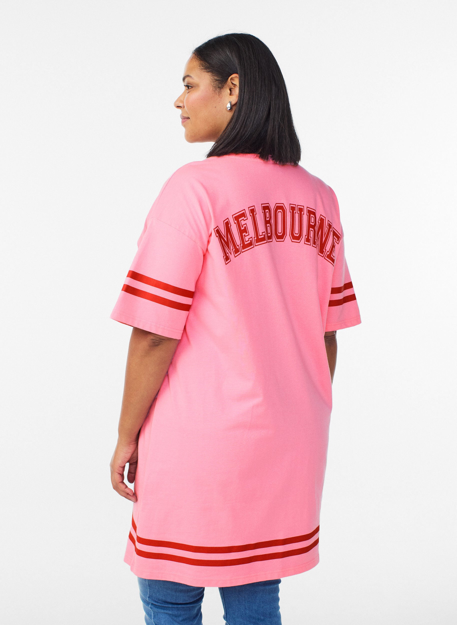 ZizziKort t-shirtkjole med sporty detaljer, Lyser&oslash;d, Model image number 2