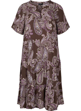 Kortærmet viskose kjole med print, Bracken Paisley, Packshot image number 0