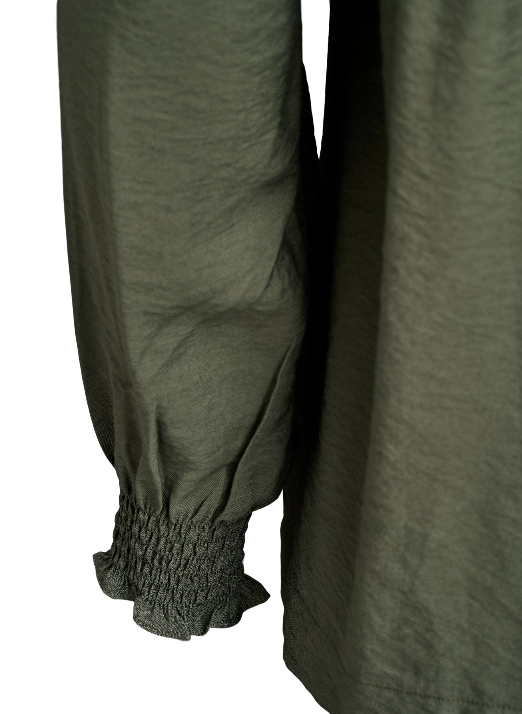 Zizzi Viskosebluse med smock og rynkedetaljer, Gr&oslash;n, Packshot image number 3