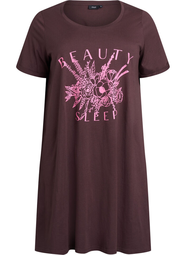 Kort&aelig;rmet natkjole i &oslash;kologisk bomuld , Brun, Packshot image number 0