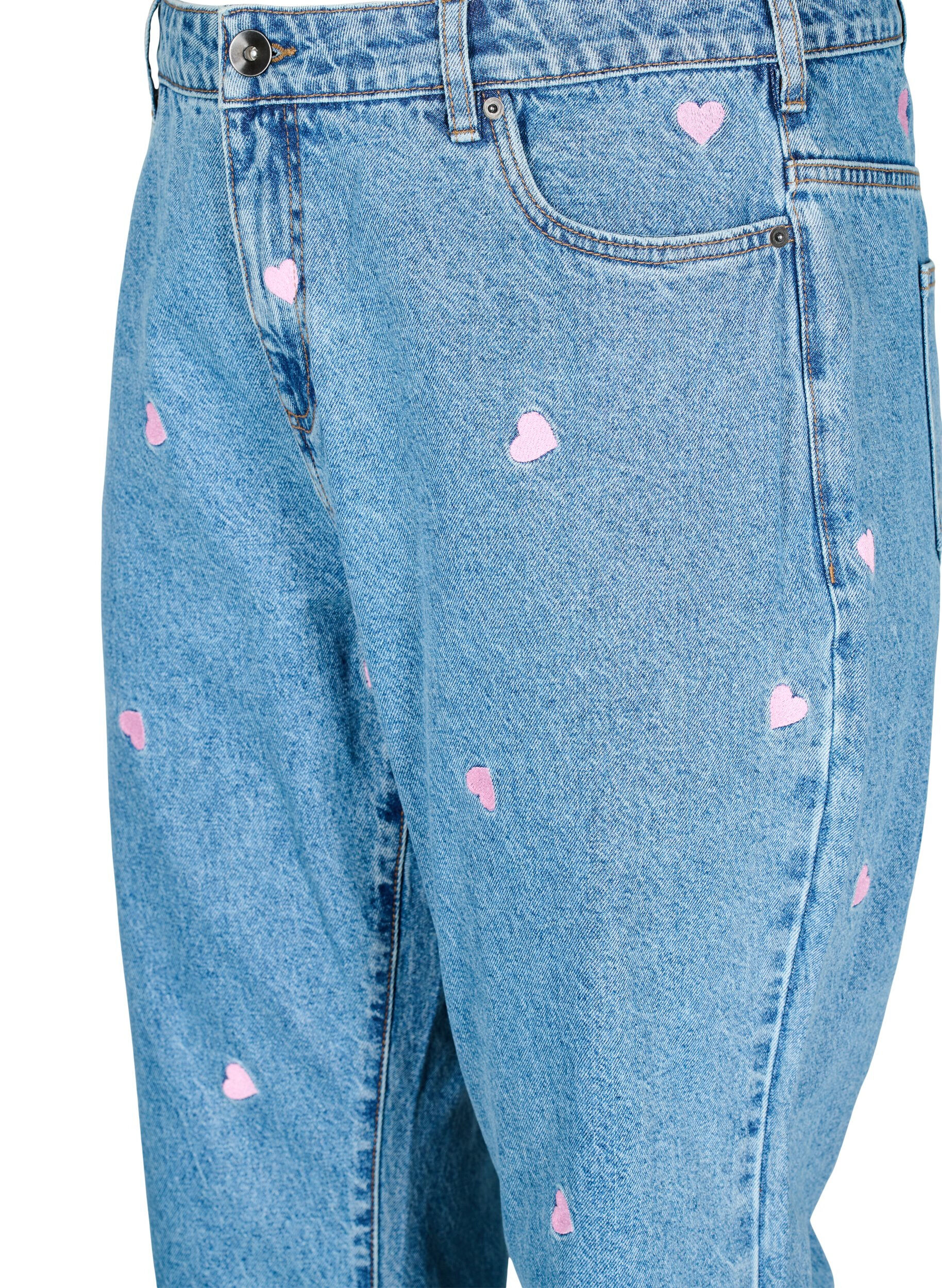 Zizzi H&oslash;jtaljede Gemma jeans med margueritter, Bl&aring;, Packshot image number 2