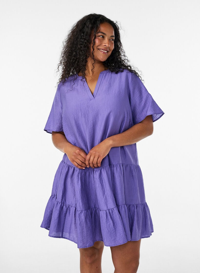 Kjole med struktur og A-form, Lilla, Model image number 0