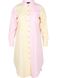 Lang bomuldsskjorte med color-block, Popcorn/Pink
