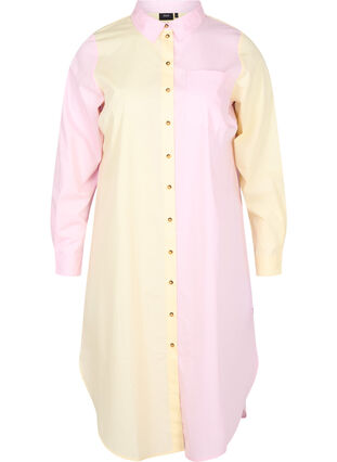 Lang bomuldsskjorte med color-block, Popcorn/Pink, Packshot image number 0