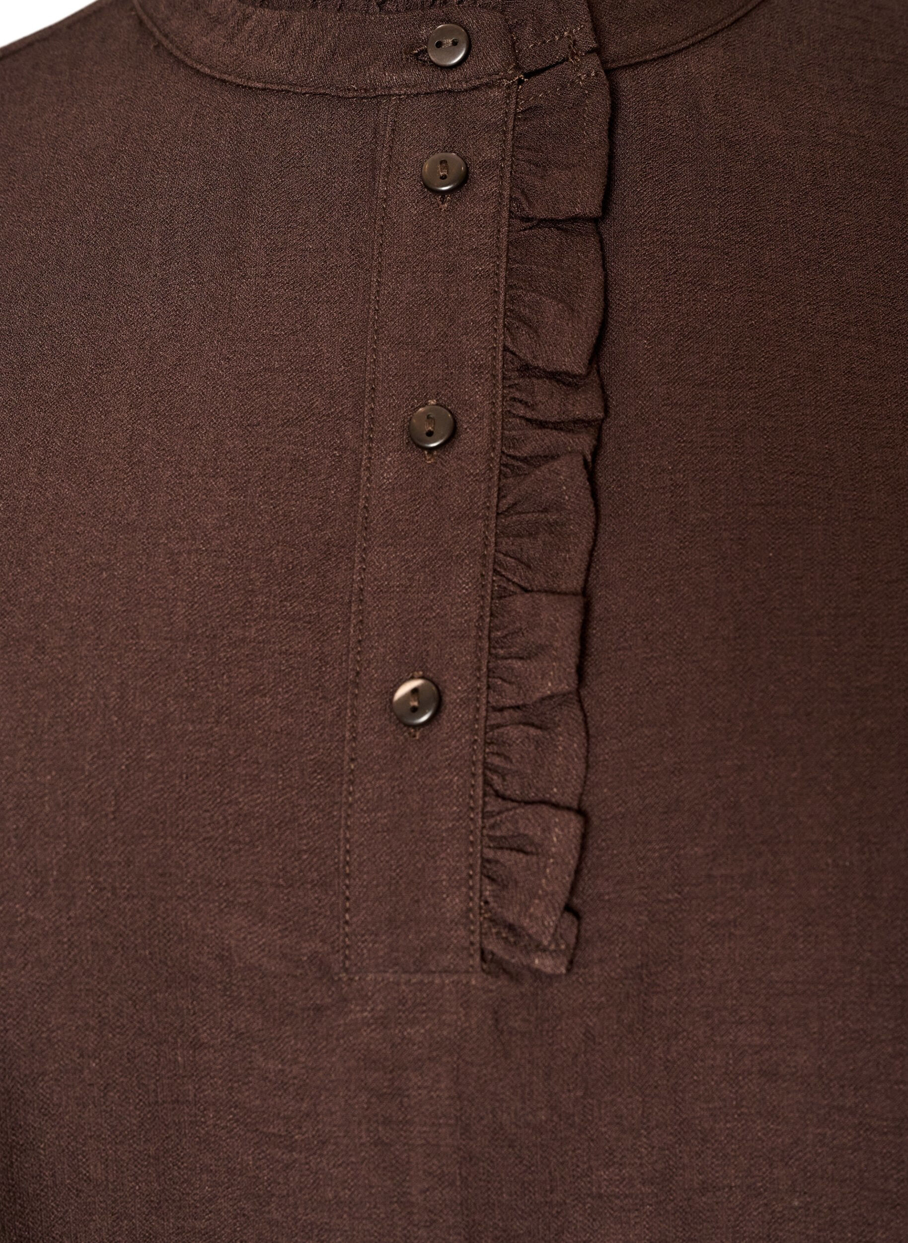 ZizziViskosetunika med fl&aelig;ser og knapper, Brun, Packshot image number 2