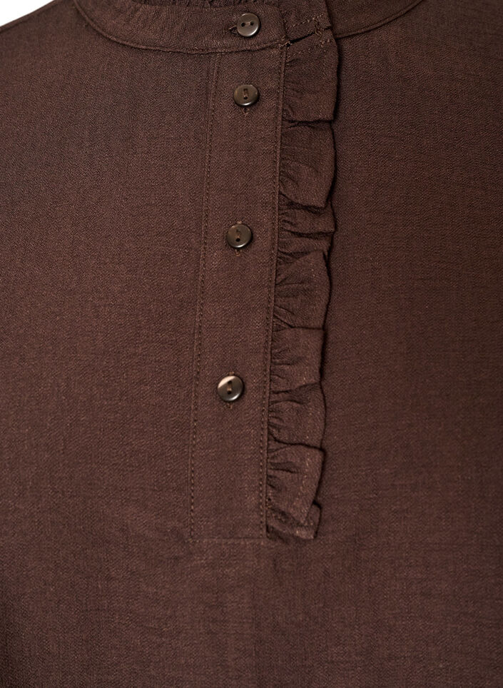 Viskosetunika med fl&aelig;ser og knapper, Brun, Packshot image number 2