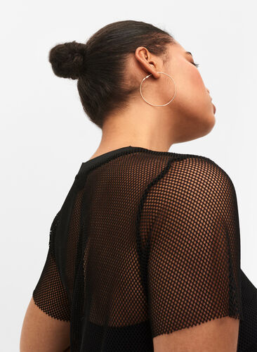 Net bluse med korte ærmer, Black, Model image number 2