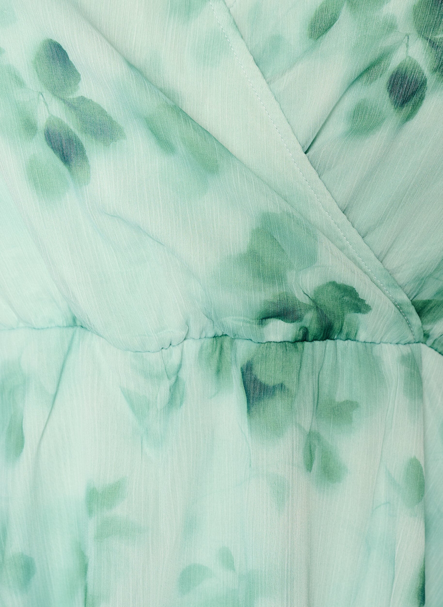 ZizziBlomstret chiffonbluse med korte &aelig;rmer, Gr&oslash;n, Packshot image number 2