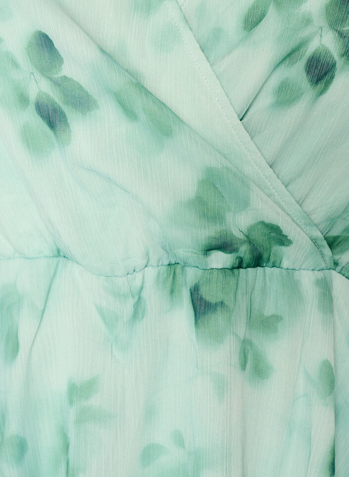 Blomstret chiffonbluse med korte &aelig;rmer, Gr&oslash;n, Packshot image number 2