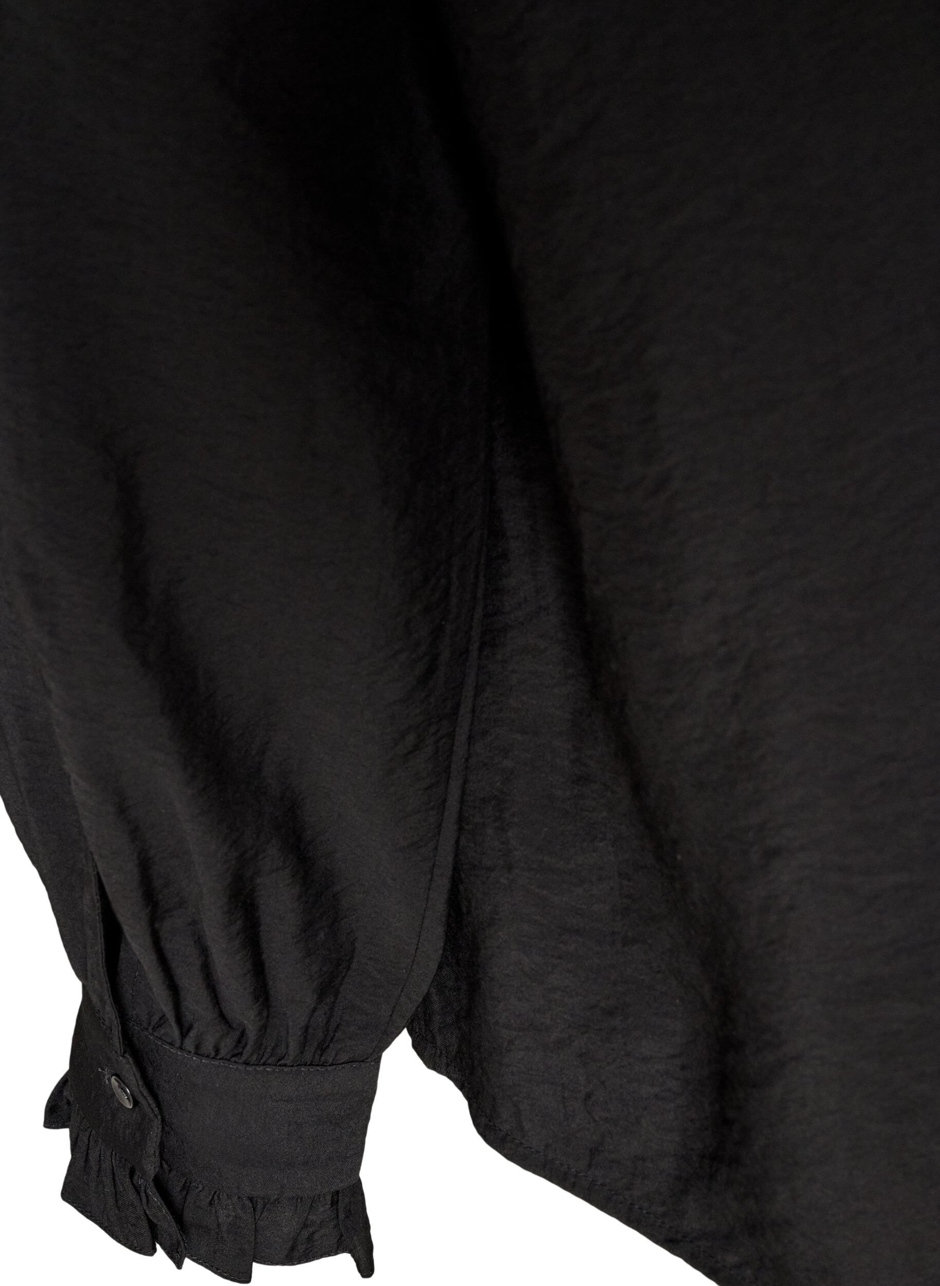 ZizziSkjortebluse med broderede blomsterapplikationer, Sort, Packshot image number 3