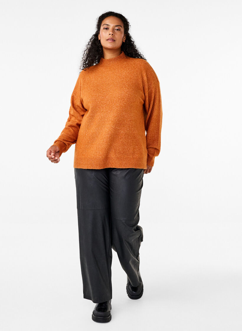 Strikbluse med uld og høj hals, Autumnal Mel., Model image number 2