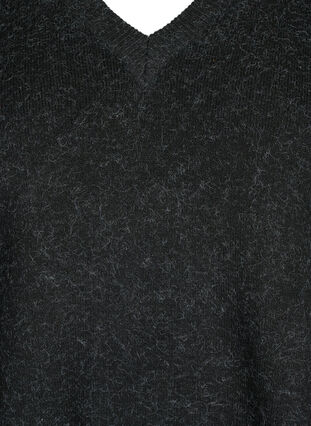 Meleret strikbluse med v-hals, Dark Grey Melange, Packshot image number 2