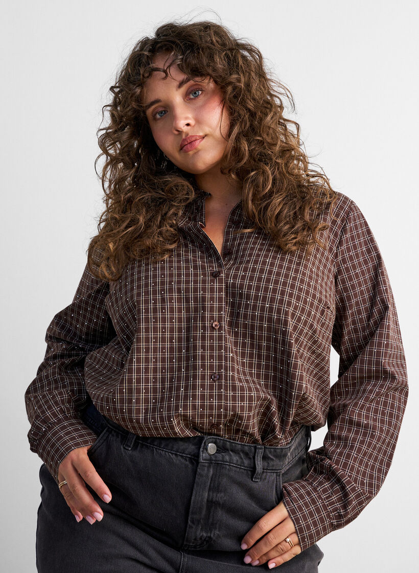 Ternet skjorte med rhinsten, Brun, Model image number 0