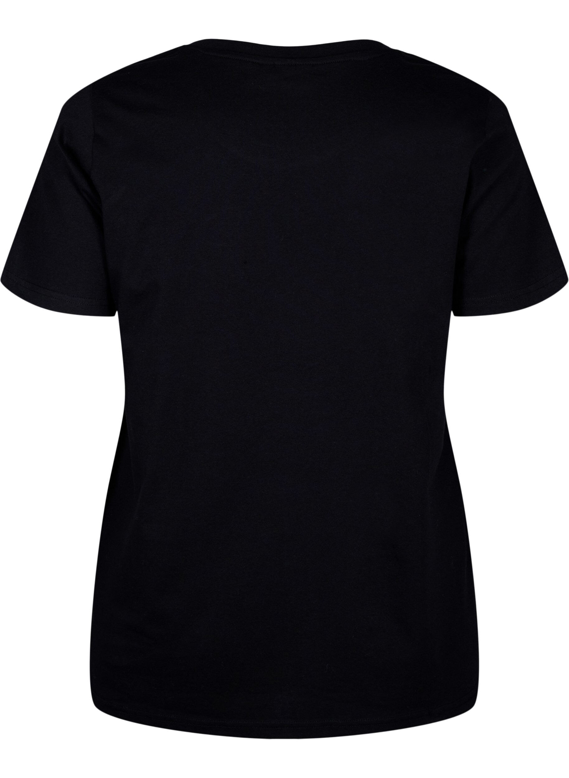 Zizzi Bomulds t-shirt med sl&oslash;jfe, Black W. White, Packshot image number 1
