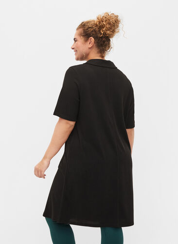 Kortærmet kjole med krave og lynlås, Black, Model image number 1