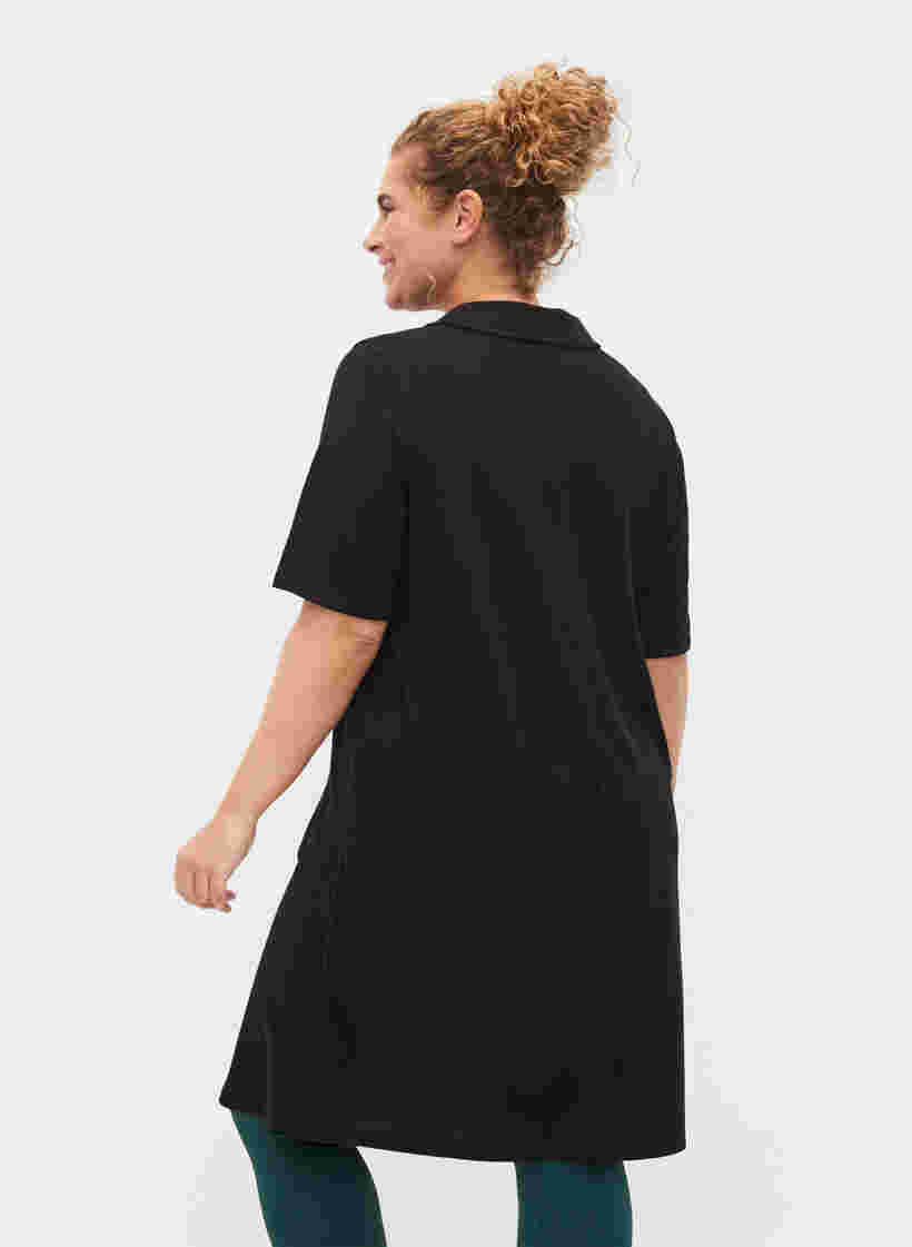 Kortærmet kjole med krave og lynlås, Black, Model image number 1