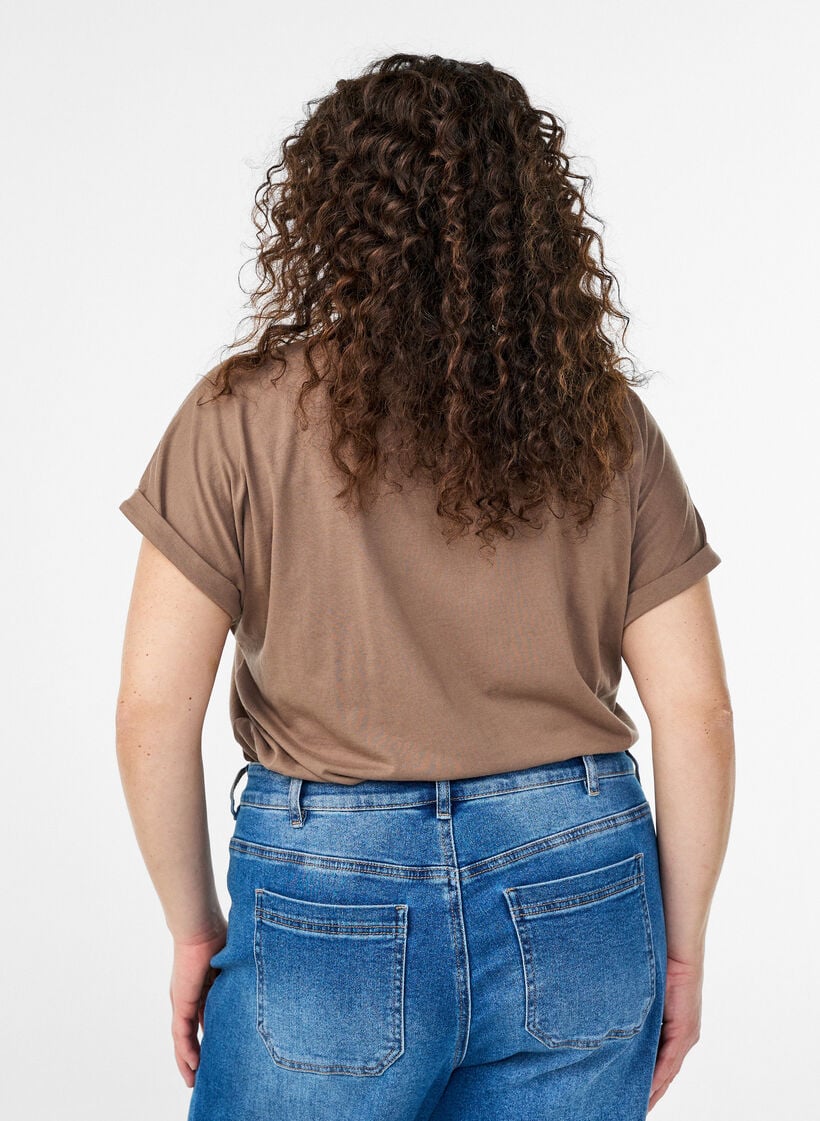Kort&aelig;rmet t-shirt i bomuldsblanding, Brun, Model image number 2
