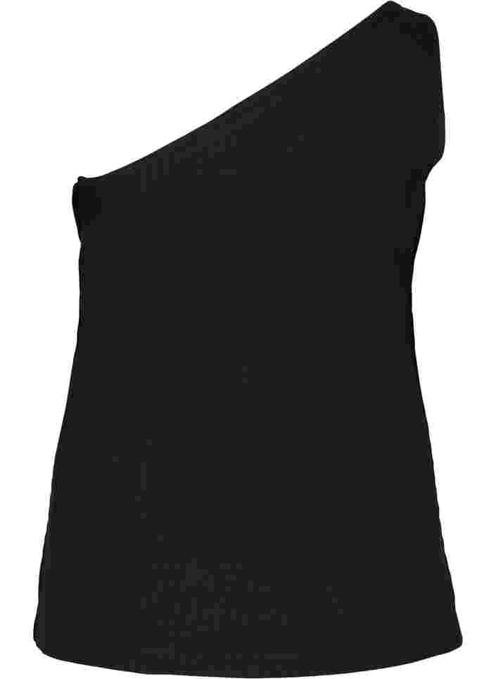 One-shoulder top i bomuld, Black, Packshot image number 1