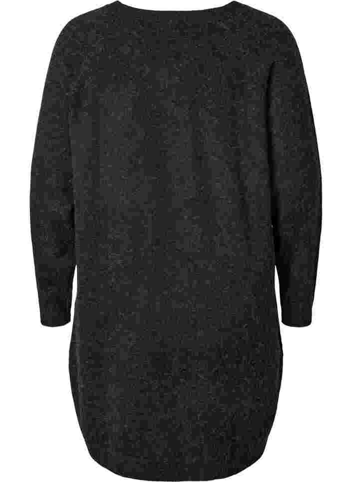 Meleret strikkjole med knapper, Dark Grey Melange, Packshot image number 1