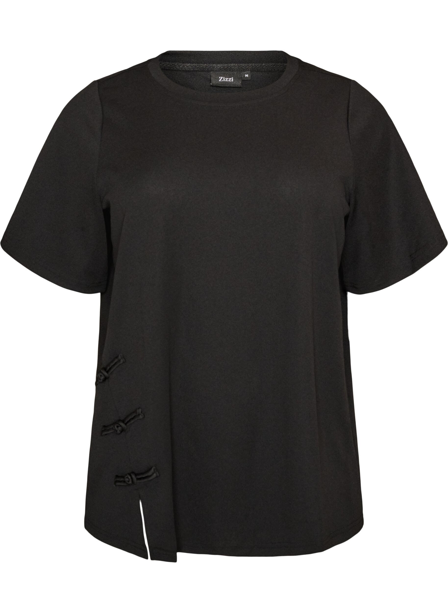 ZizziT-shirt med slids og dekorative knudelukninger , Sort, Packshot image number 0