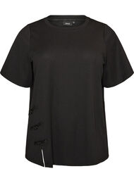 T-shirt med slids og dekorative knudelukninger , Sort