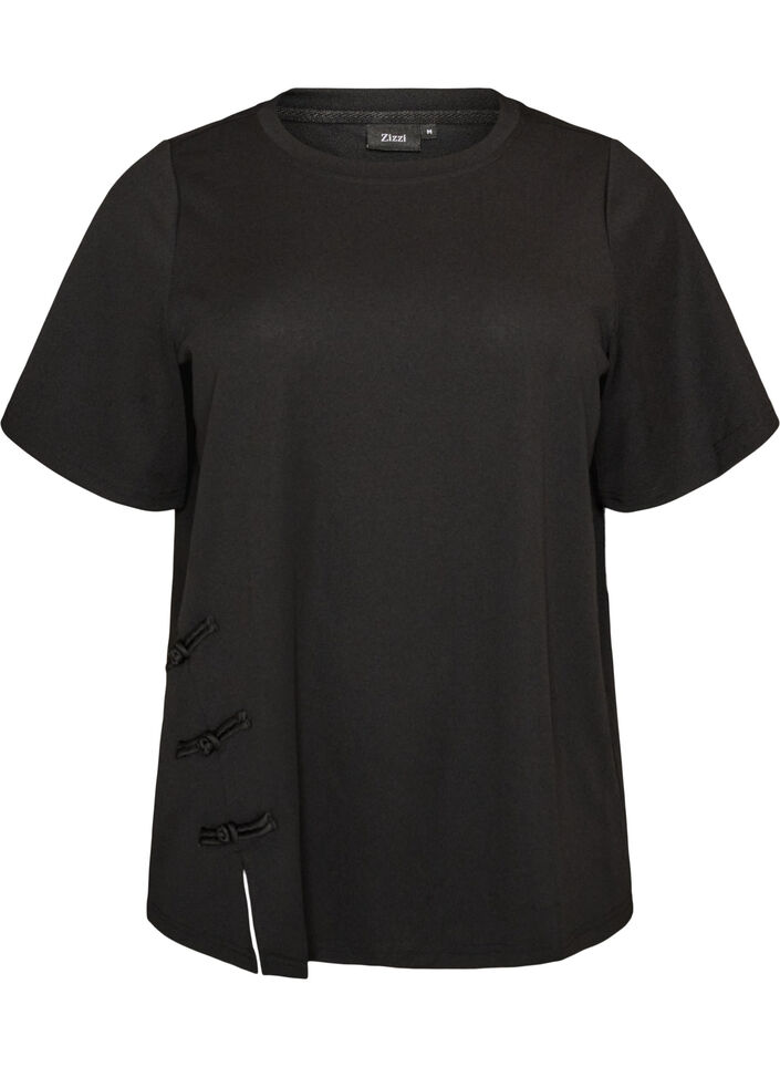 T-shirt med slids og dekorative knudelukninger , Sort, Packshot image number 0