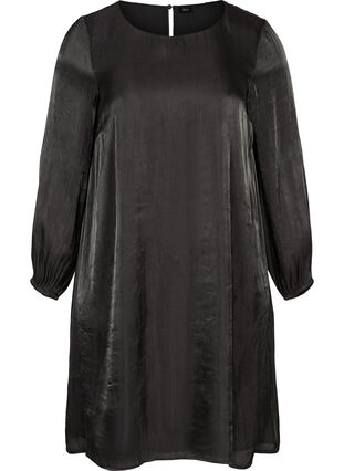 Kjole med shine og lange pufærmer, Black, Packshot image number 0