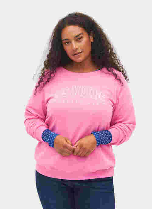 Bomulds sweatshirt med tekst tryk 