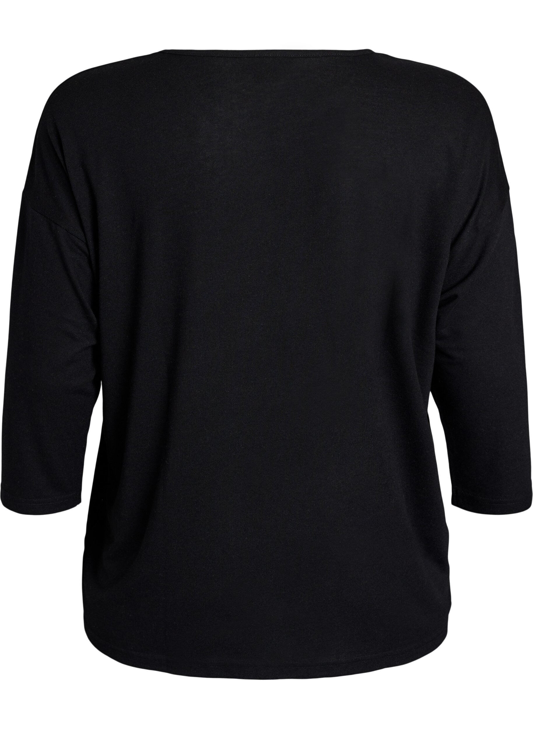 Zizzi Jerseybluse med 3/4 &aelig;rmer, Sort, Packshot image number 1