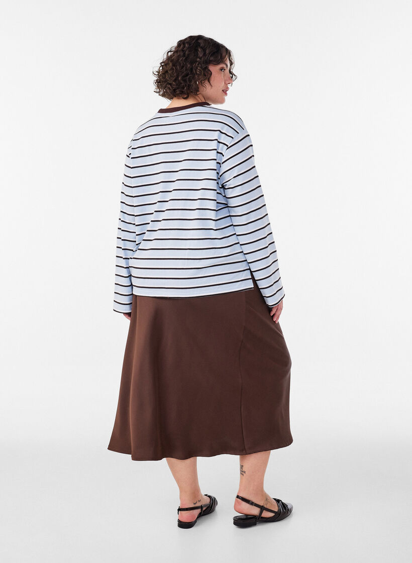 Satin midi-nederdel, Brun, Model image number 1