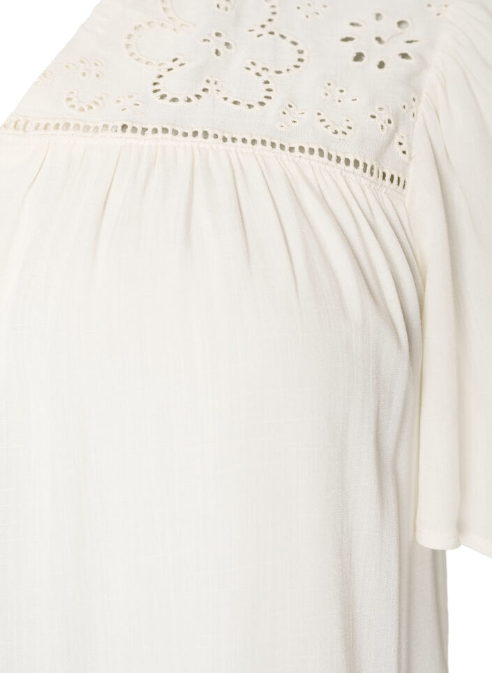 Bluse i viskose med broderie anglaise, Beige, Packshot image number 2